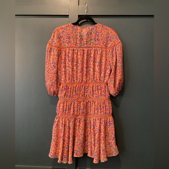 Rebecca Minkoff caden printed Floral long sleeve Tiered Ruffle Mini Dress Orange - Picture 5 of 12